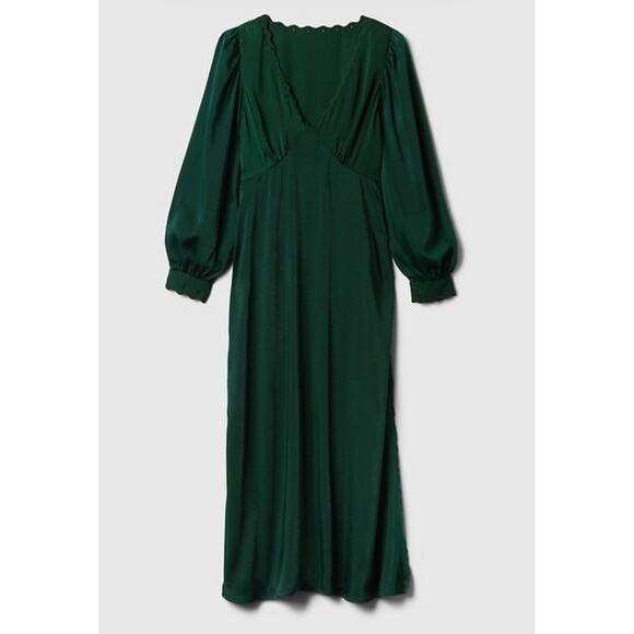 Gap Green Maxi Dress L Tall NWT Holiday Party Long Sleeve Emerald Evening - Picture 1 of 11